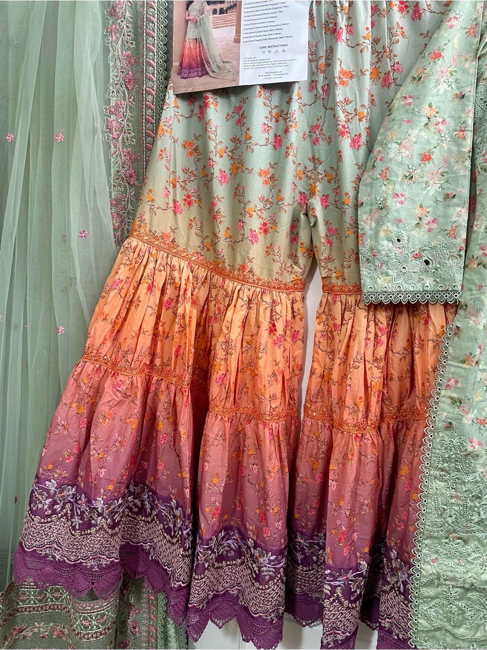 Faiza Saqlain- ELDIRA- Embroidered multicolor Pastel garara sharara lehenga dres - Picture 3 of 7